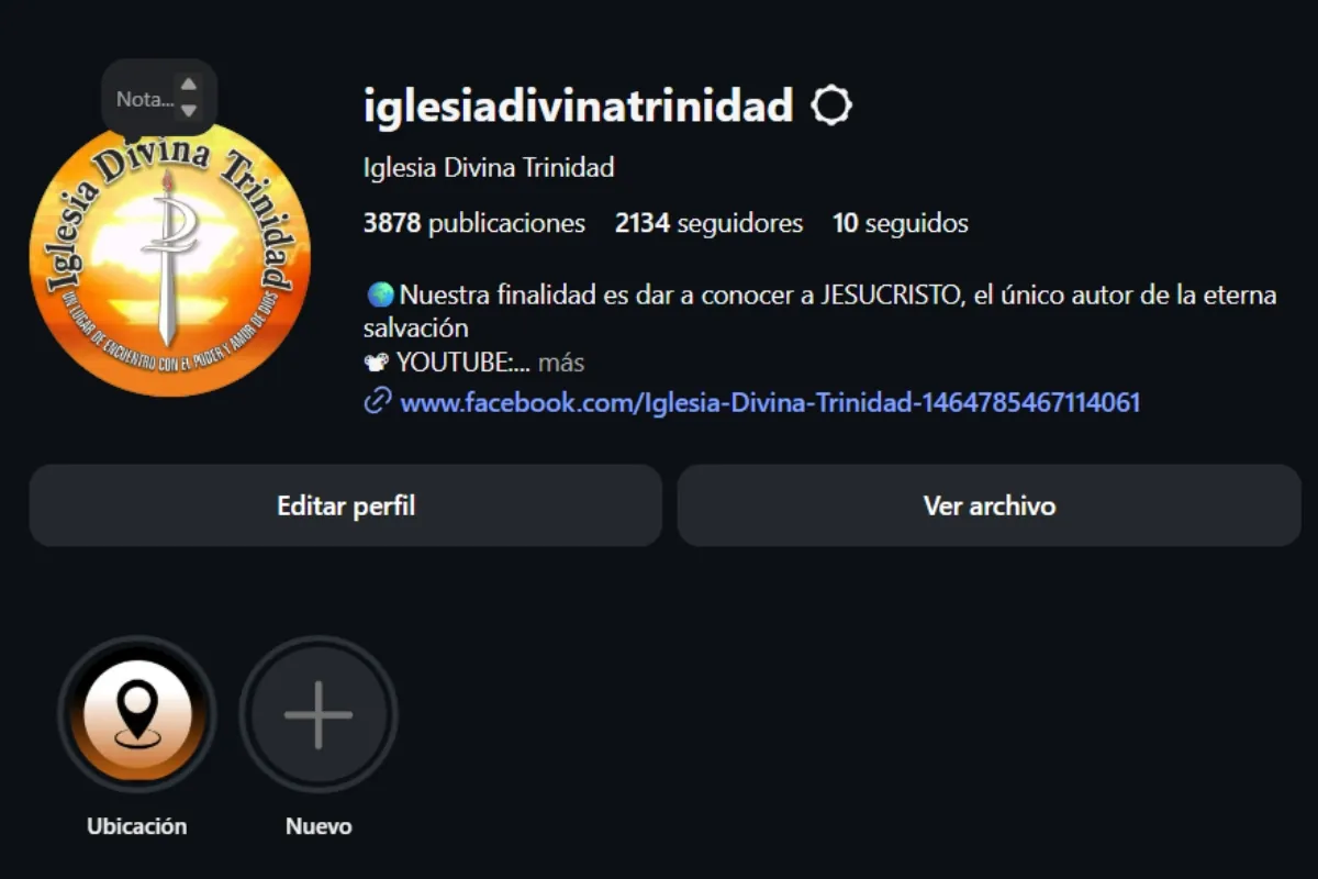 Perfil de Instagram de la Iglesia Divina Trinidad